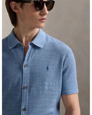 Textured Short Sleeve Cotton-Linen Shirt