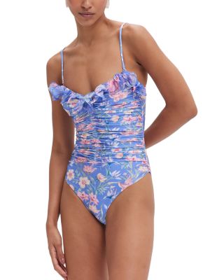 Blue Amaryllis Flutter One Piece Swimsuit
