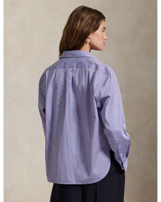 Cropped Boxy Fit Striped Cotton Shirt