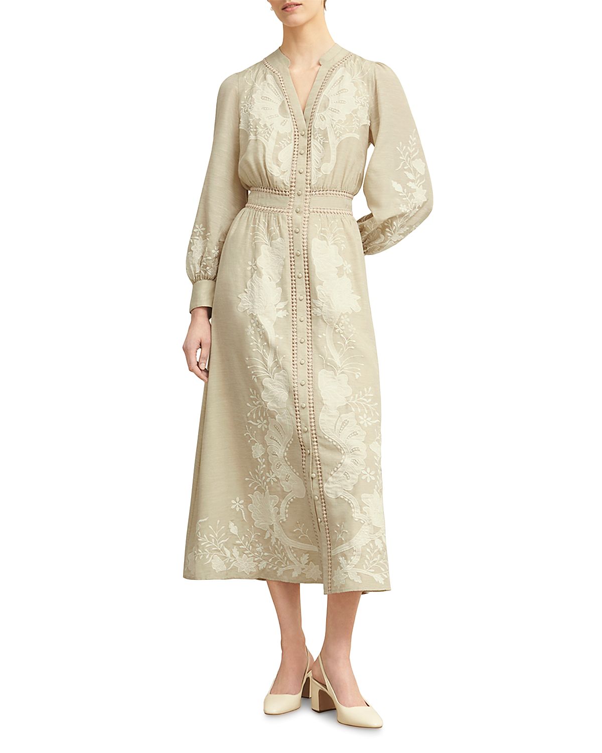 Hobbs London Frida Button Front Lace Trim Dress