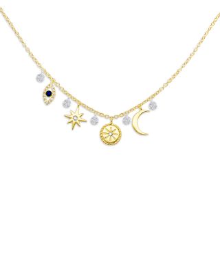 Meira T - 14K Yellow Gold Diamond & Blue Sapphire Symbol Charm Necklace, 18"