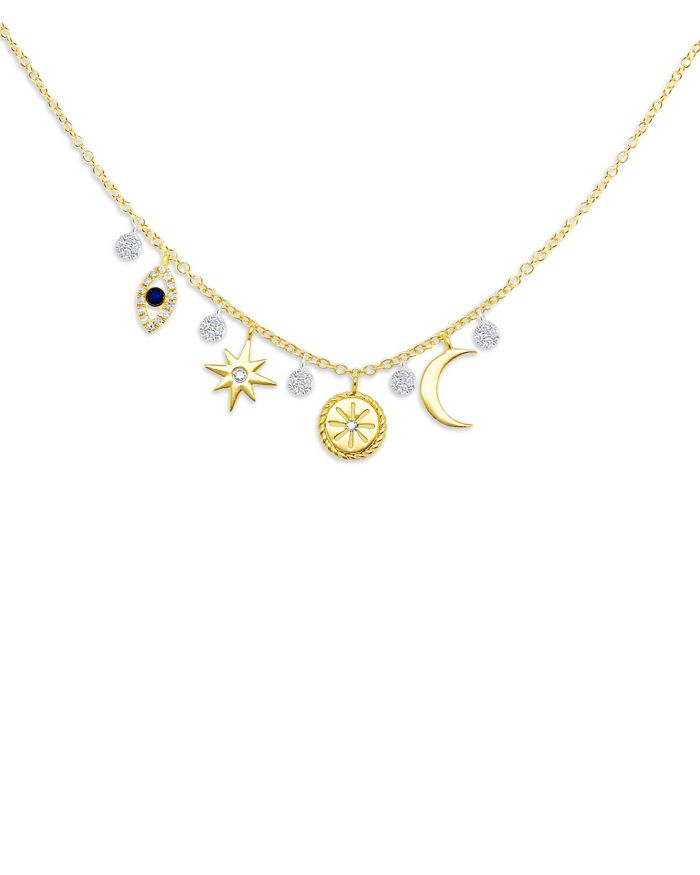 14K Yellow Gold Diamond & Blue Sapphire Symbol Charm Necklace, 18"