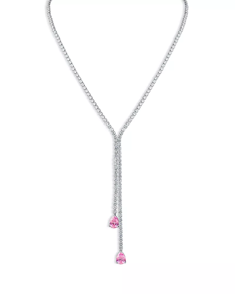 Kenneth Jay Lane Round & Pear Shaped Cubic Zirconia Lariat Necklace, 16