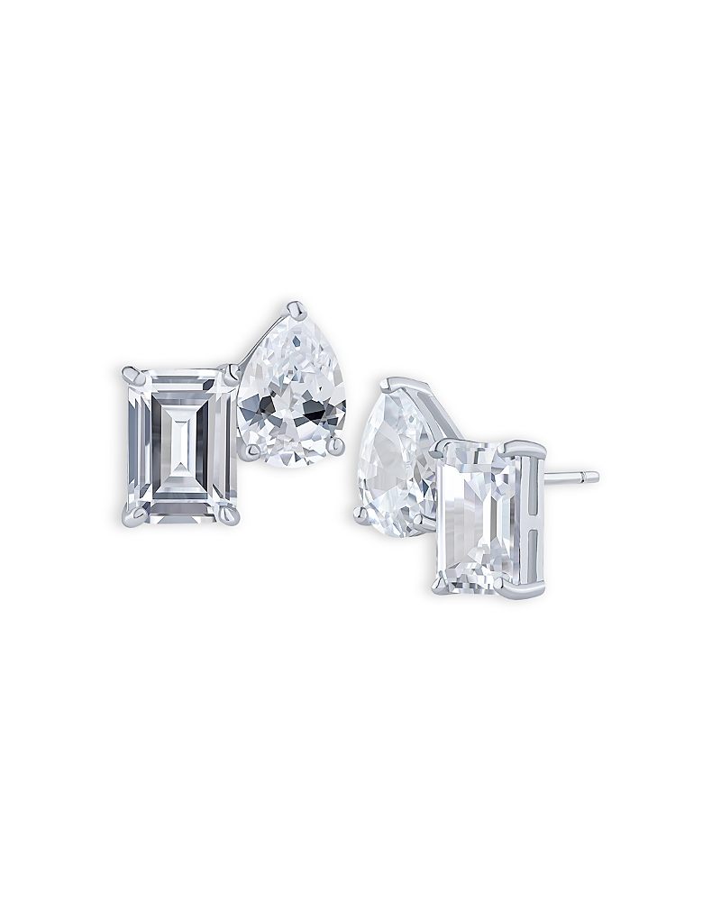 Kenneth Jay Lane Emerald Cut & Pear Shaped Cubic Zirconia Stud Earrings In Metallic