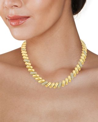 Pav&eacute; Chunky Link Collar Necklace, 16" 