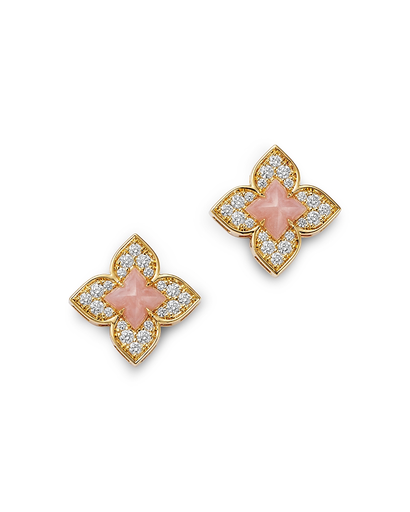 Roberto Coin 18k Yellow Gold Venetian Princess Carnival Pink Opal & Diamond Stud Earrings