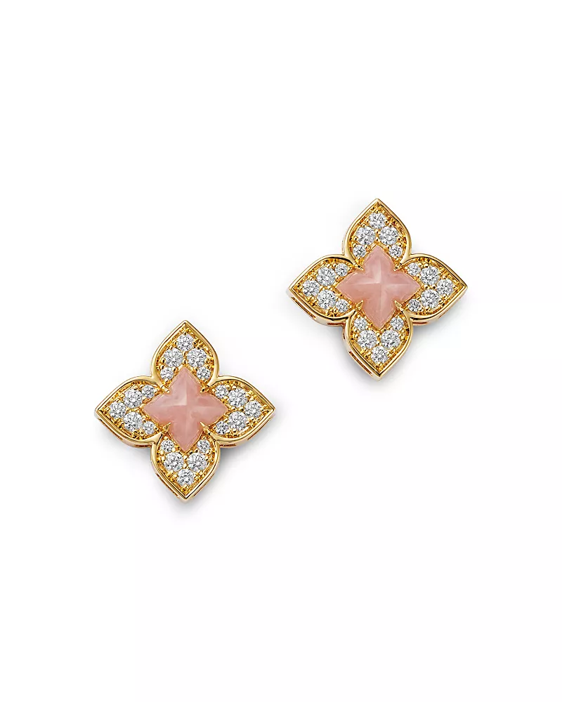 Roberto Coin 18K Yellow Gold Venetian Princess Carnival Pink Opal & Diamond Stud Earrings