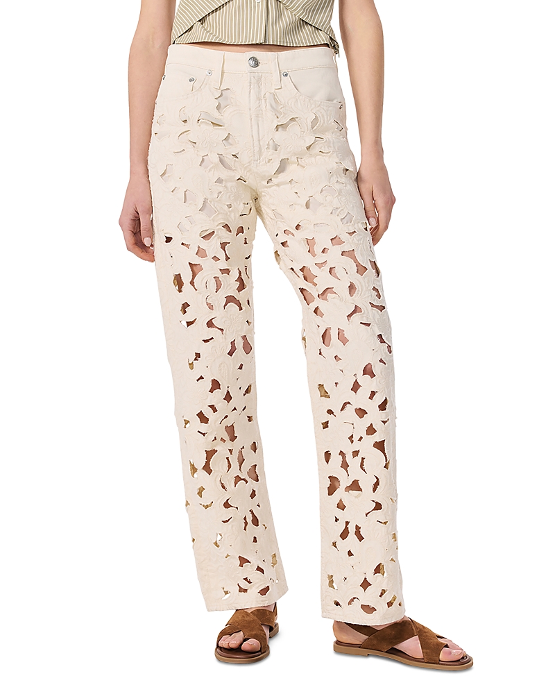 Rag & Bone Womens Blue Logan Floral Cut-out Wide-leg Denim Jeans