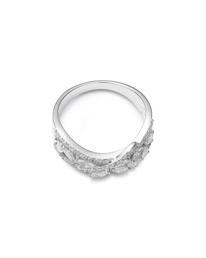 Diamond Mixed Cut Crossover Ring in 14K White Gold, 0.85 tcw