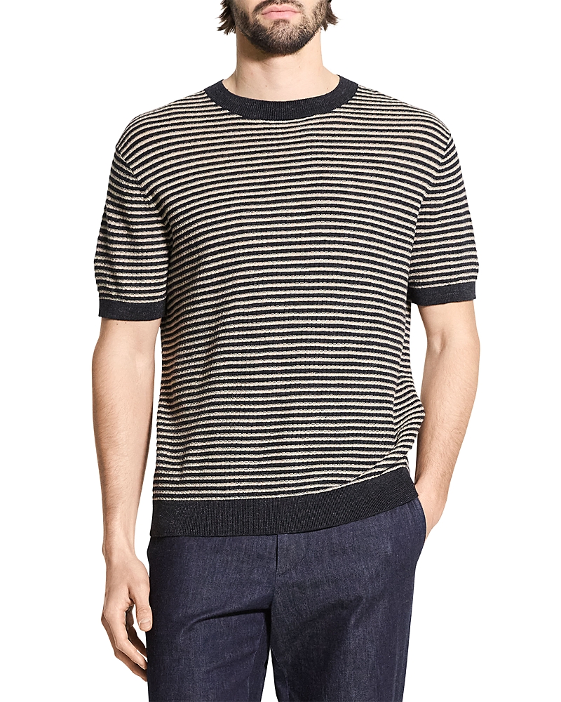 Theory Stripe Linen Tee In Black