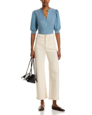 Coralee Mixed Media Puff Sleeve Top