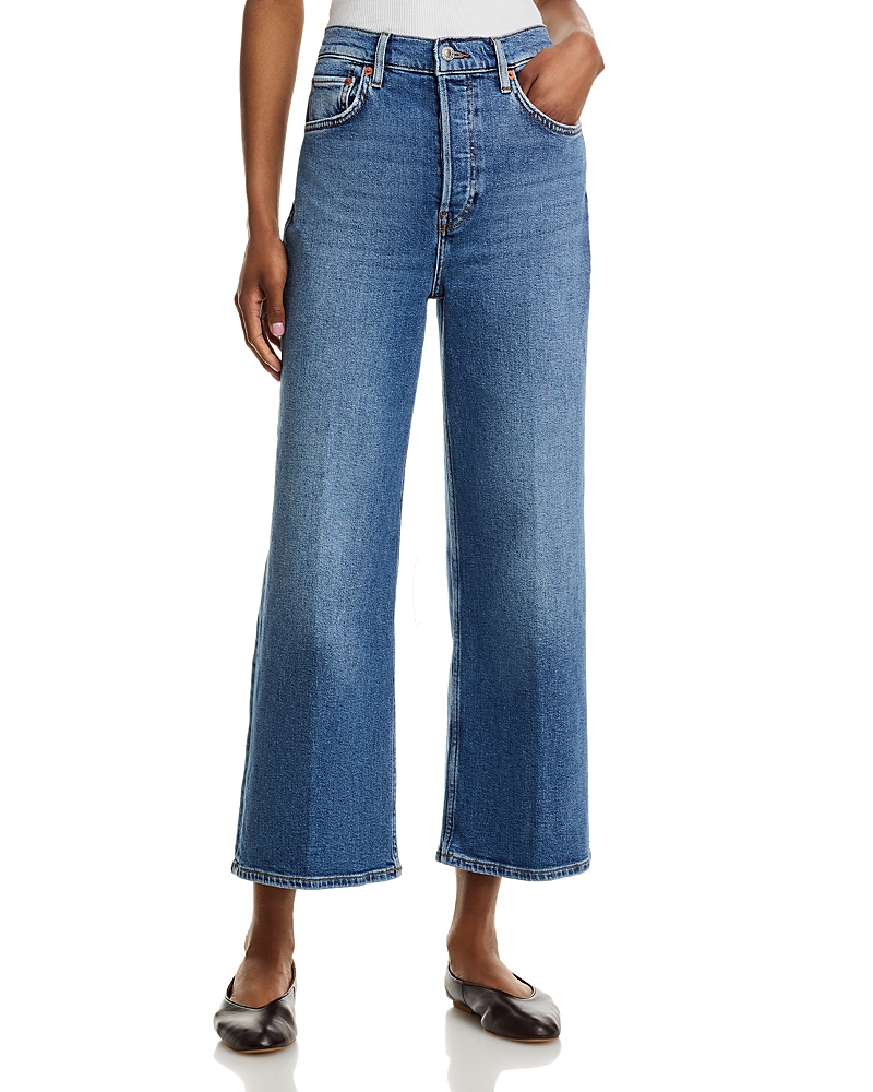 Re/Done High Rise Wide Leg Cropped Jeans in Mid 70s