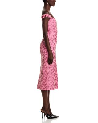 Amina Pink Floral Sequin Off-the-Shoulder Midi Dress