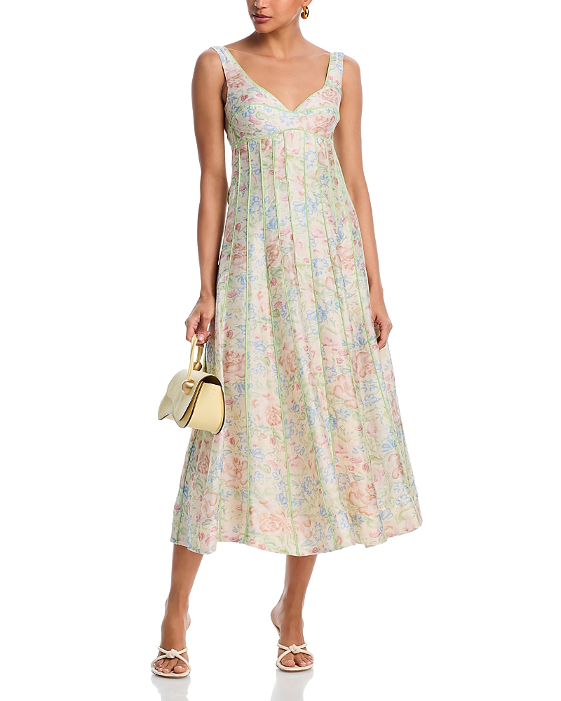 AQUA FLORAL SEAMED MIDI DRESS - EXCLUSIVE