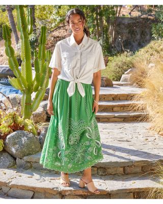 Cutout Embroidery Midi Skirt