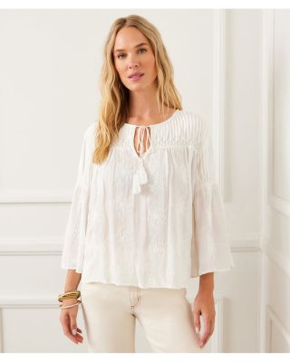Embroidered Pin Tuck Top