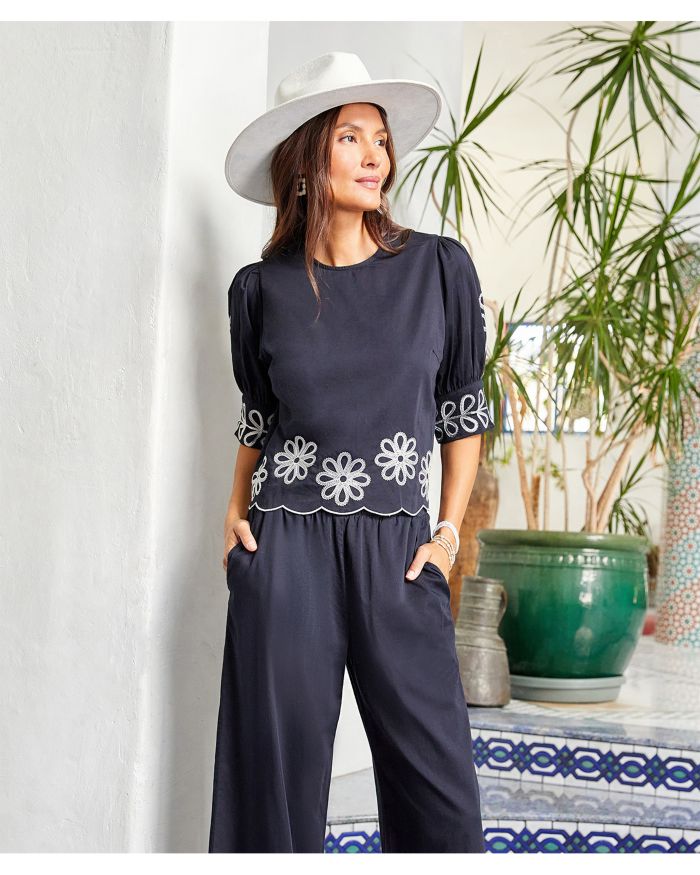 Embroidered Scallop Top