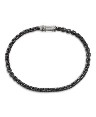 Sterling Silver Black Box Chain Bracelet, 4mm