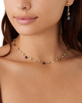 18K Yellow Gold Paradise Blue Topaz, Iolite Bead Collar Necklace, 16-17.5&amp;quot;