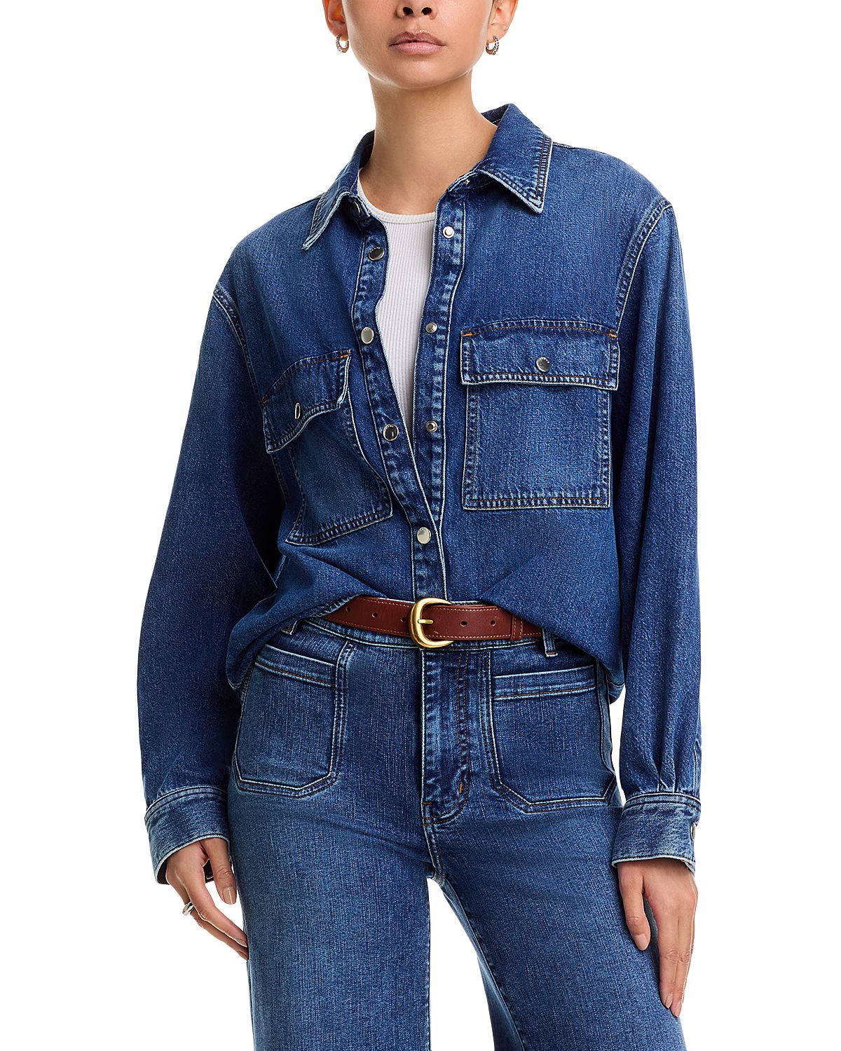 Frame The Long Sleeve Hi Low Denim Shirt