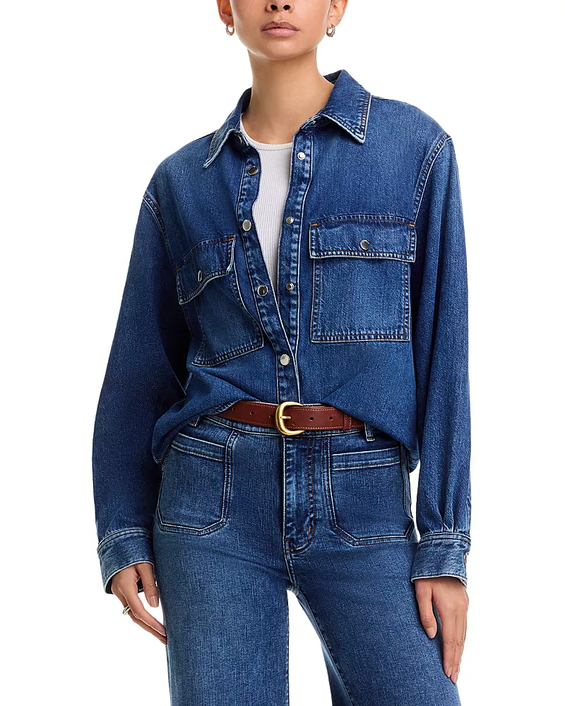 Frame The Long Sleeve Hi Low Denim Shirt