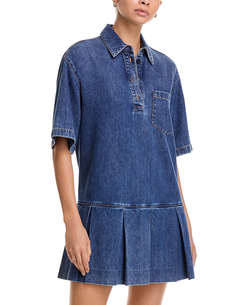 Frame Tennis Cotton Blend Denim Minidress In Blue