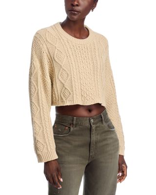 Cropped Cable Crewneck Sweater