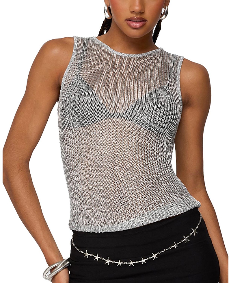 Edikted Amalya Shiny Open Stitch Mesh Tank