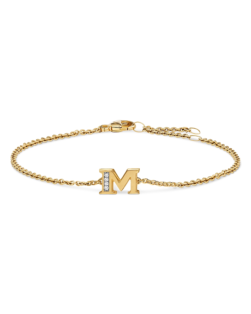 Petite Pave Initial Chain Bracelet in 18K Yellow Gold with Diamond