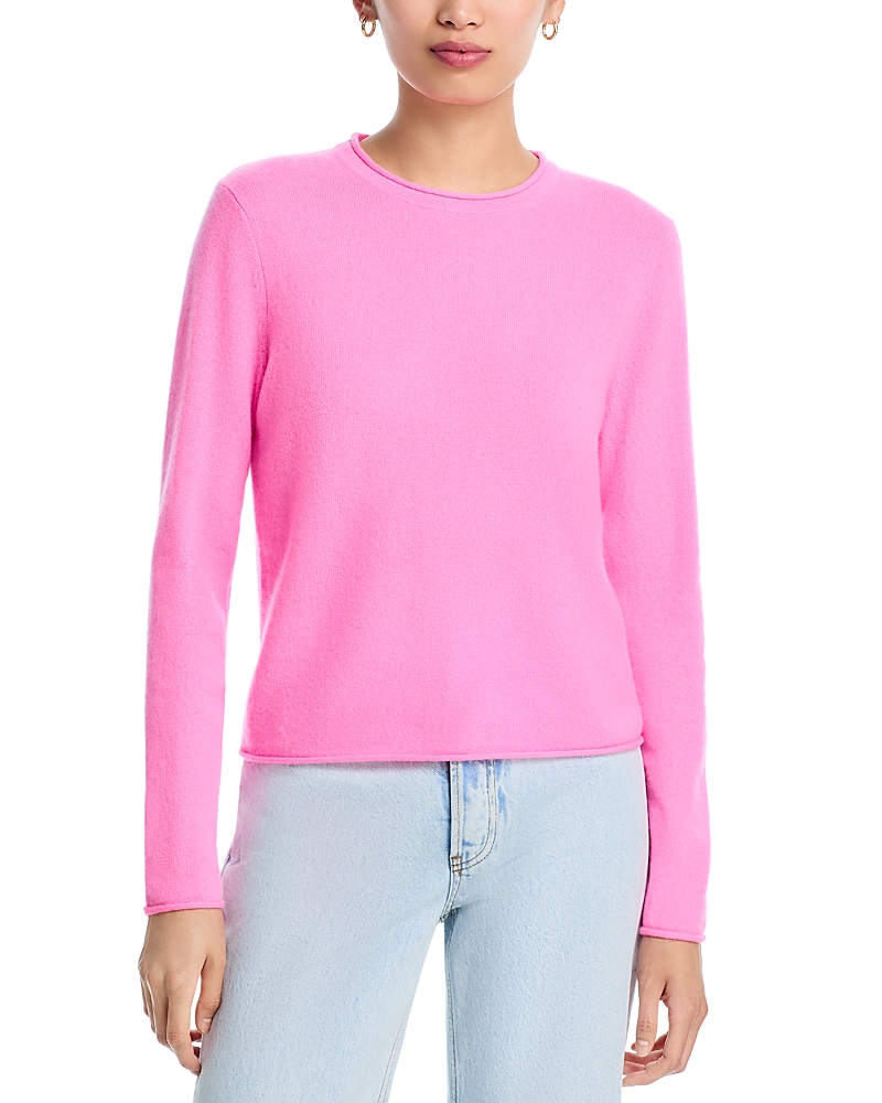Aqua Rolled Edge Cashmere Sweater - Exclusive In Pink