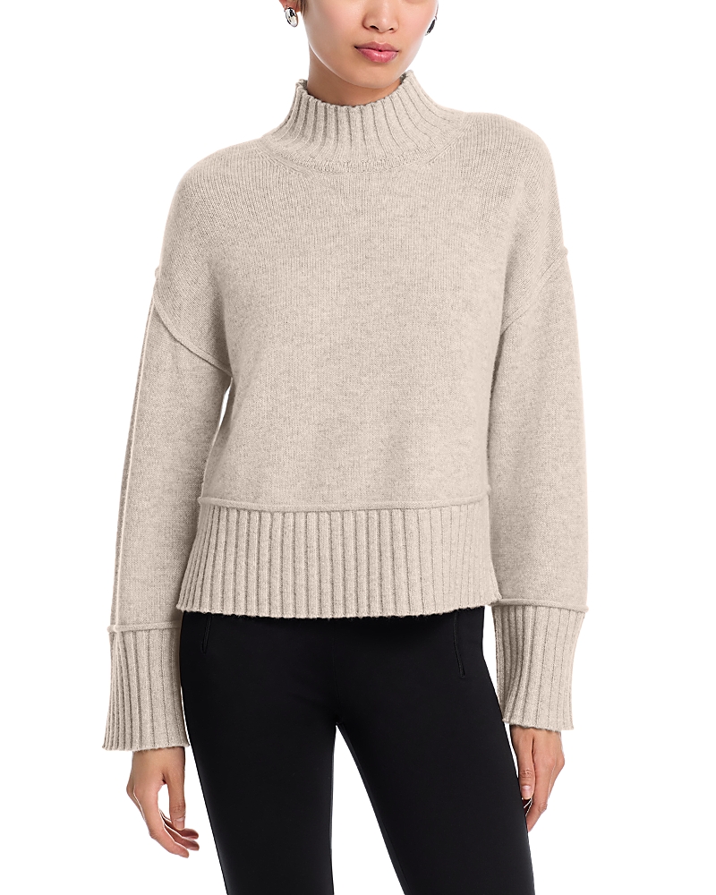 Aqua Cashmere Boxy Mock Neck Cashmere Sweater - Exclusive In Neutral