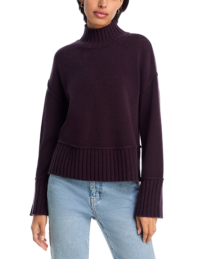 Aqua Cashmere Boxy Mock Neck Cashmere Sweater - Exclusive In Brown