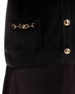 100% Cashmere Hardware Trim V Neck Cardigan - Exclusive