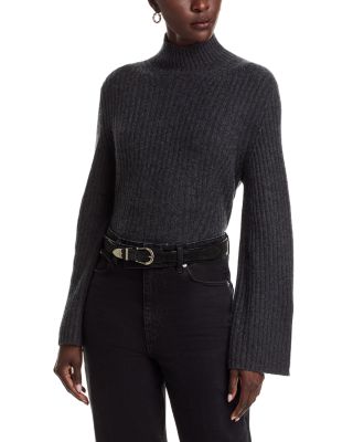 100% Cashmere Rib Knit Bell Sleeve Turtleneck Sweater - Exclusive