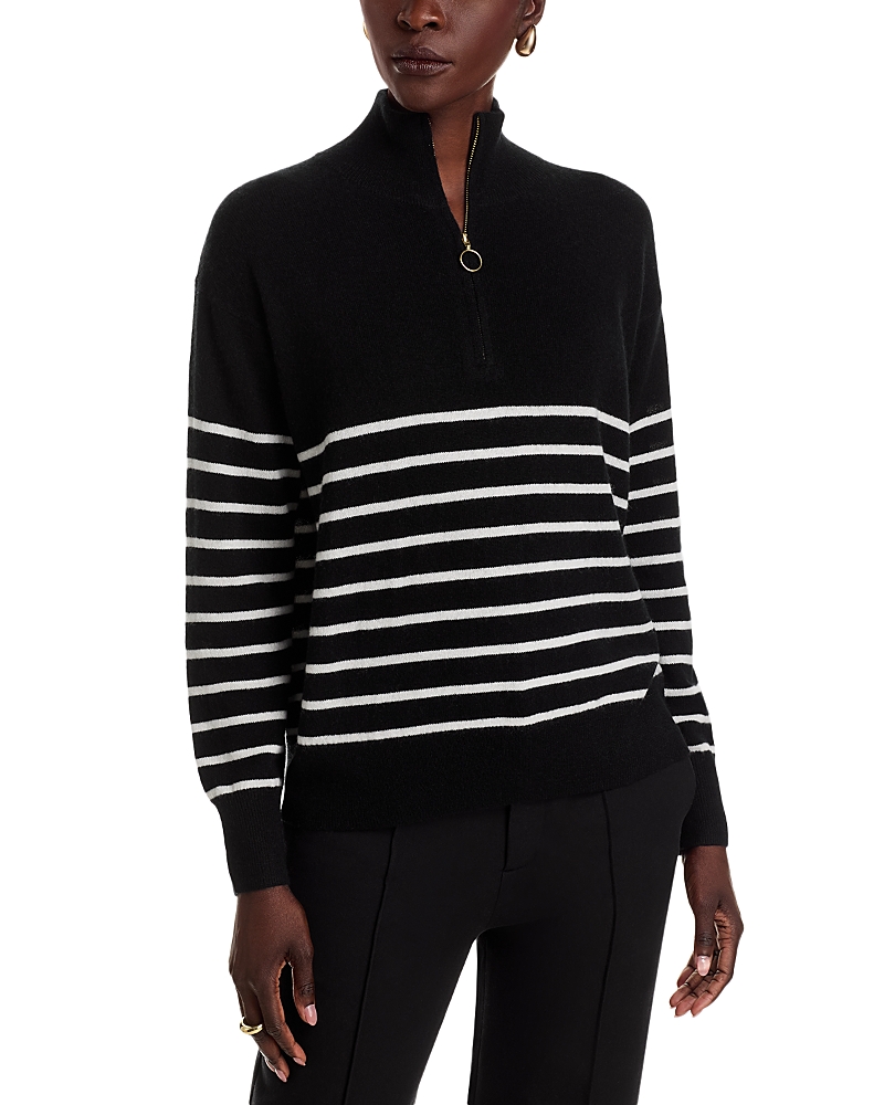 C By Bloomingdale's Cashmere Mock Neck Quarter Zip Striped Cashmere Sweater - Exclusive In Multi