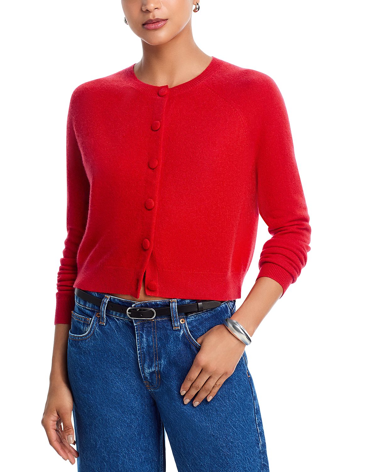 Aqua 100% Cashmere Crewneck Cardigan - Exclusive