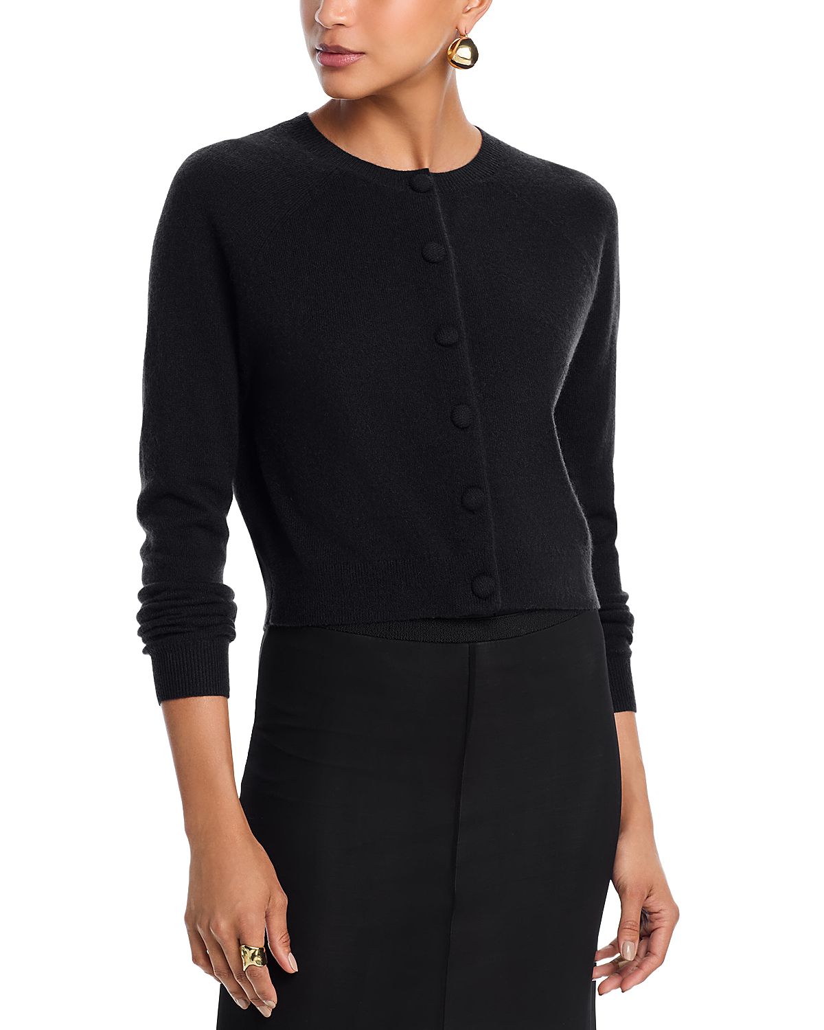 Aqua 100% Cashmere Crewneck Cardigan - Exclusive