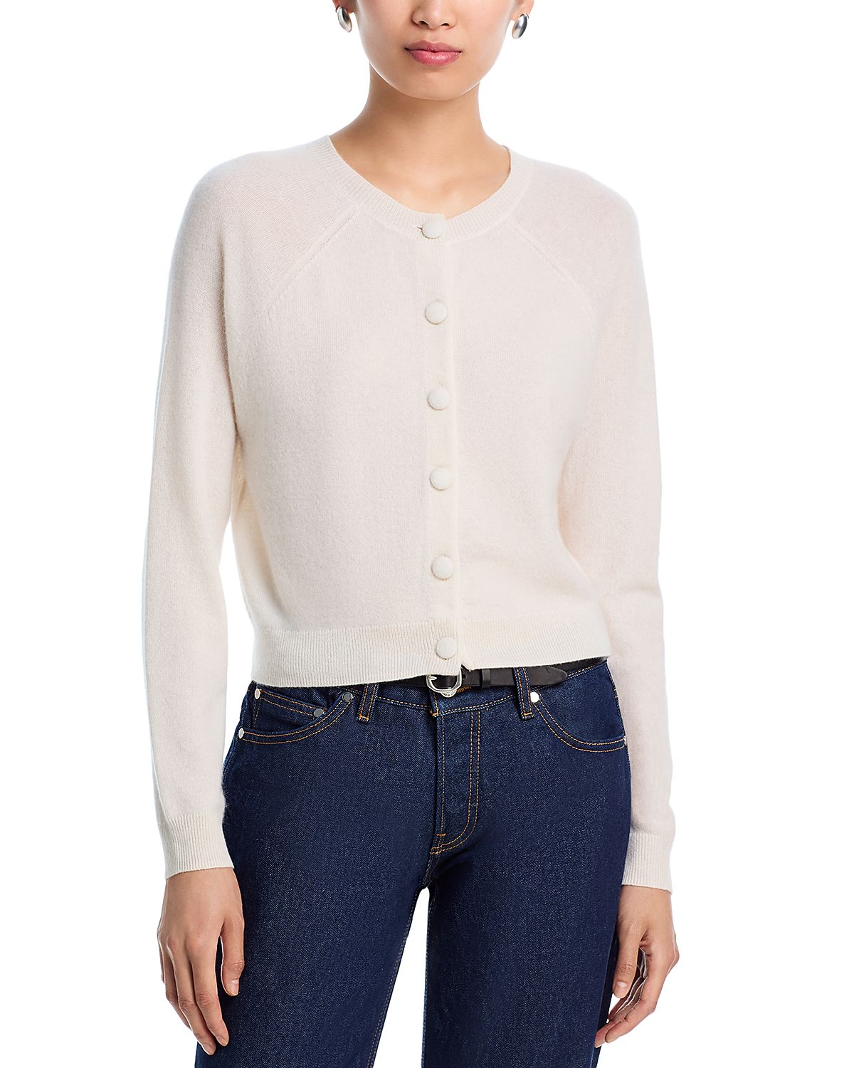 Aqua 100% Cashmere Crewneck Cardigan - Exclusive