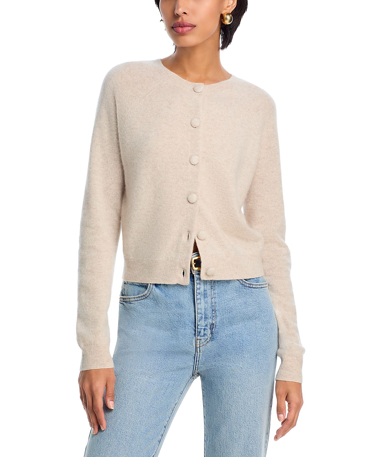 Aqua 100% Cashmere Crewneck Cardigan - Exclusive