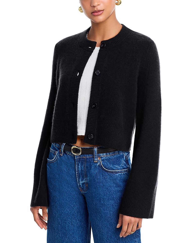 Aqua 100% Cashmere Cropped Wide Sleeve Crewneck Cardigan - Exclusive