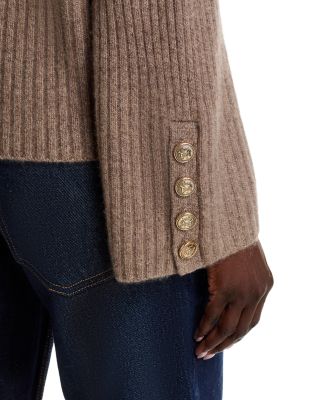 100% Cashmere Rib Knit Bell Sleeve Turtleneck Sweater - Exclusive