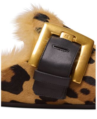 Women's Anthem Leopard Print Ponyskin Leather and Faux Fur Mules
