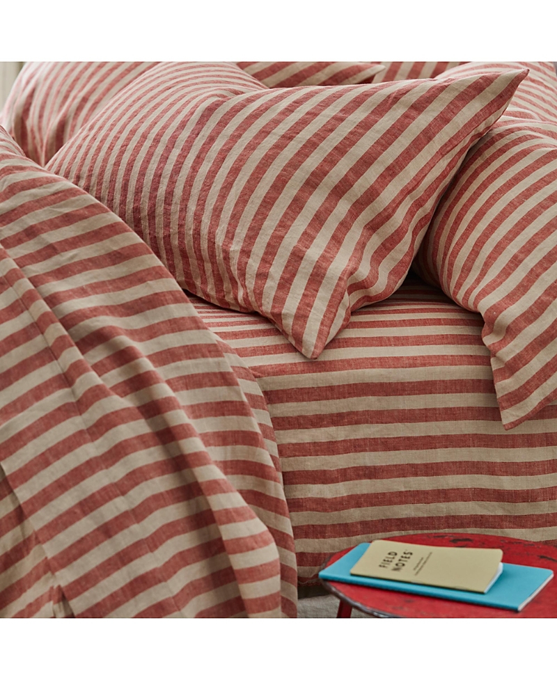 Piglet In Bed Pembroke Stripe Linen Fitted Sheet, King In Red