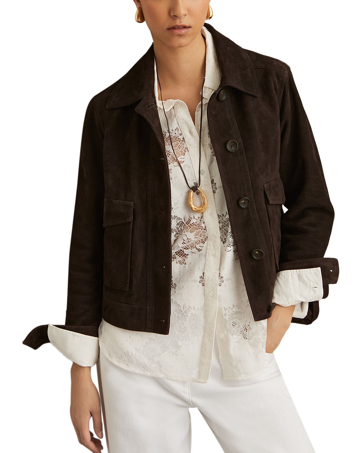 Reiss Hanson Suede Trucker Jacket
