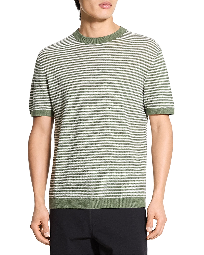 Theory Stripe Linen Tee In Green