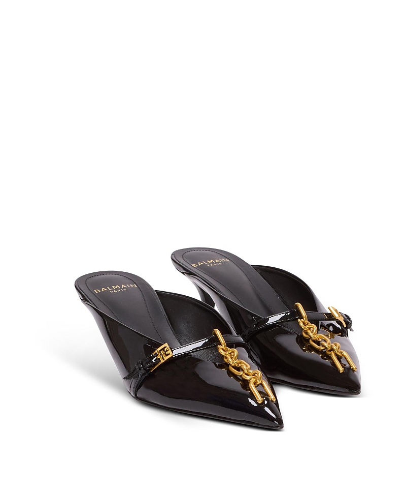 Balmain Sync Patent Leather Mules With Pointed Toe In Black