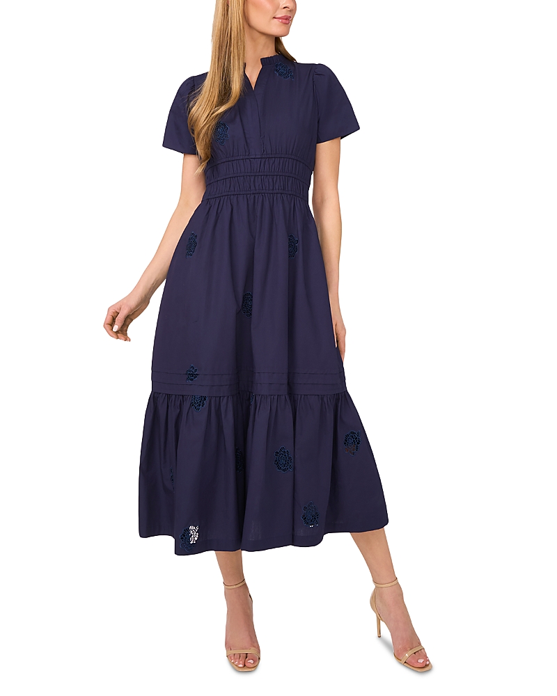 Cece Floral Embroidered Flounce Hem Cotton Maxi Dress