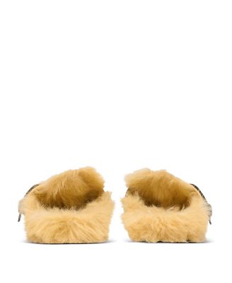 Women's Flat Leather and Faux Fur Mules