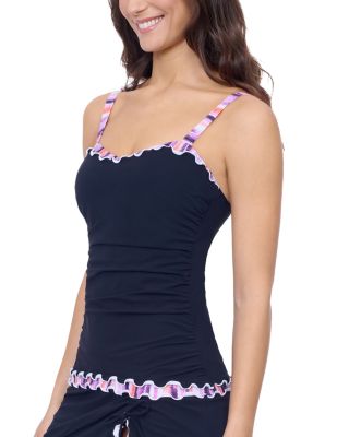 Riga D Cup Solid Center Ruched Tankini &amp; Tutti Frutti Classic Seamless Tankini Bottom
