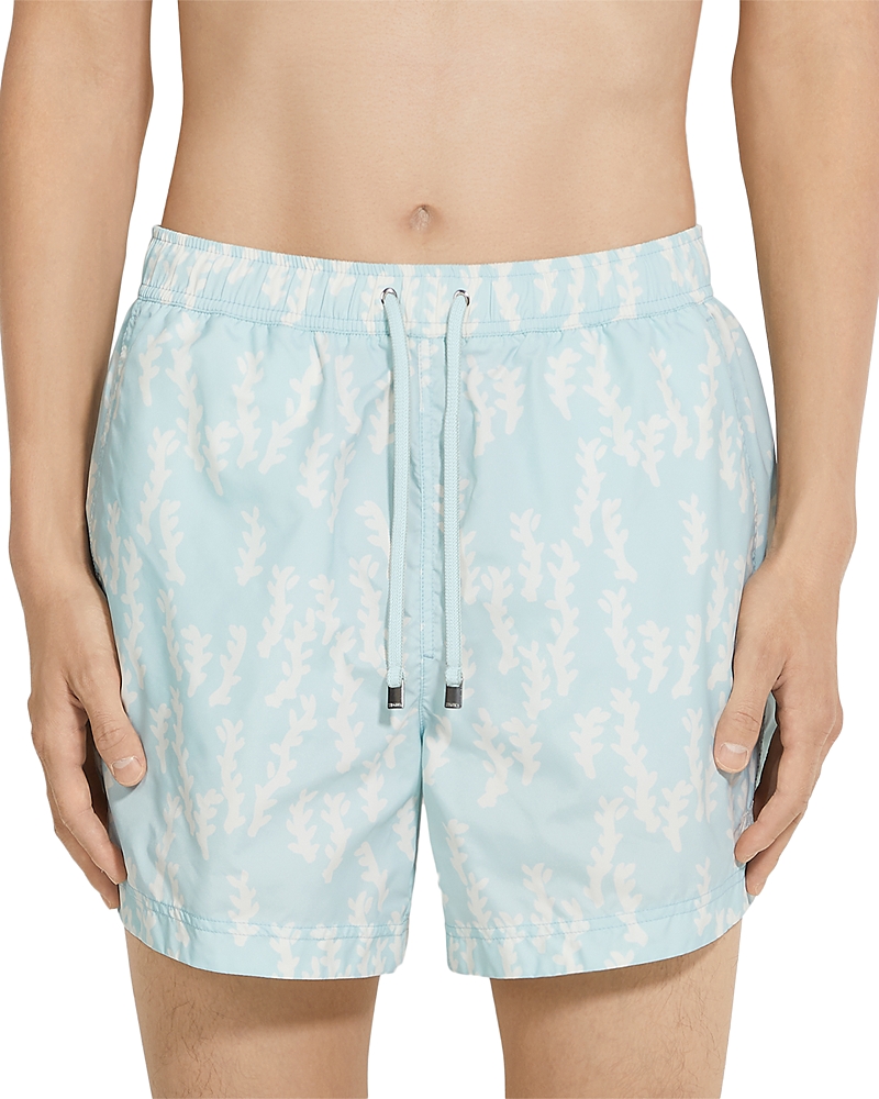 Zegna Printed Swim Trunks With Pocket And Elastic Waistband In Blue
